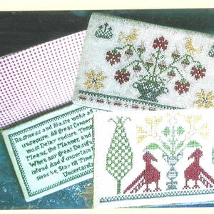 Amostrador de bolsa de cartão de bolso para senhoras Primitive Traditions, padrão de ponto cruz da empresa por Cathy Campbell OOP HTF