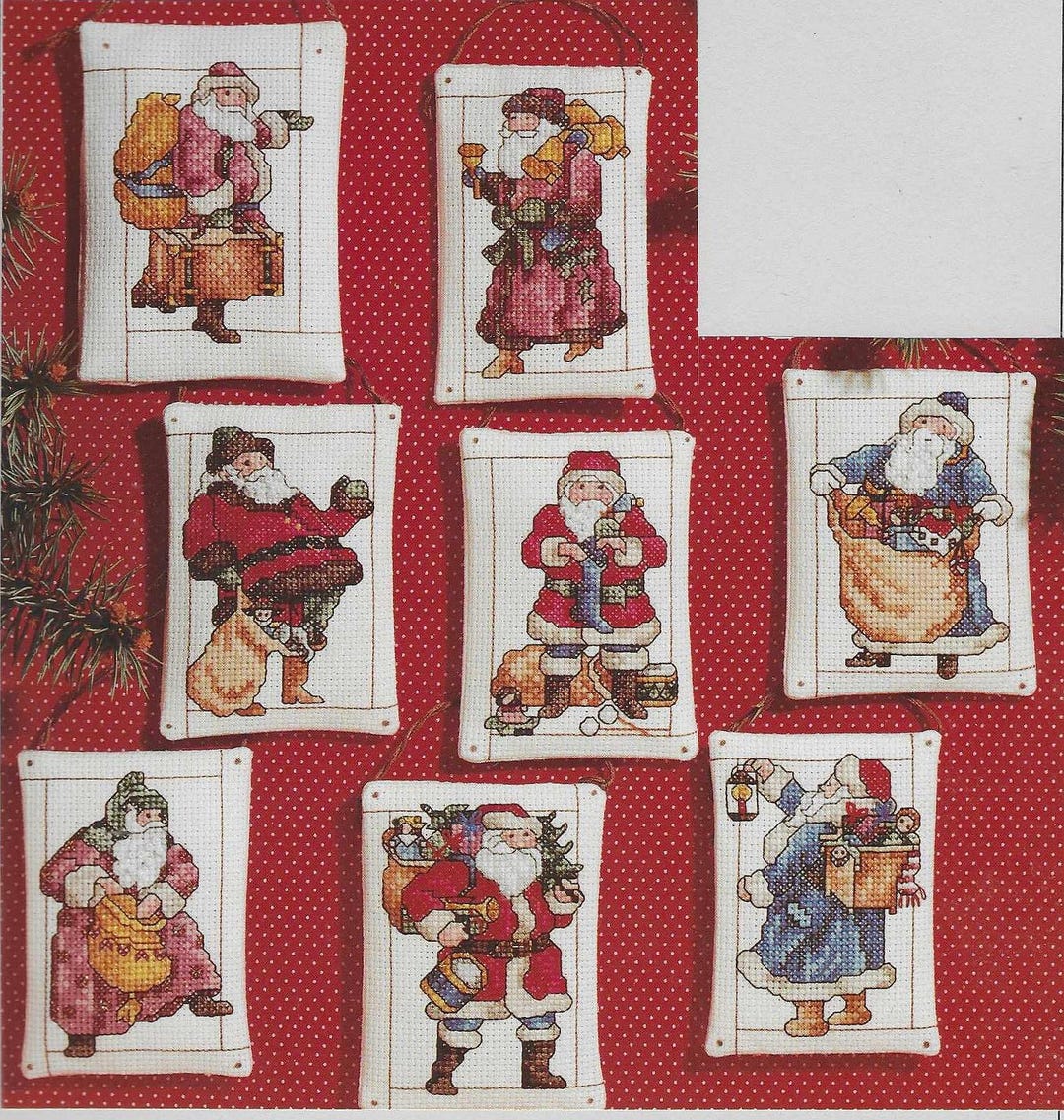 Vermillion Stitchery Bearing Gifts Santa Ornaments Cross Stitch Pattern ...