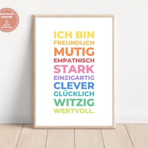 Affirmation Poster, I Am - Poster, Mantras, Affirmations, Positive Beliefs, Strengths, Rainbow, Gift, DIGITAL POSTER