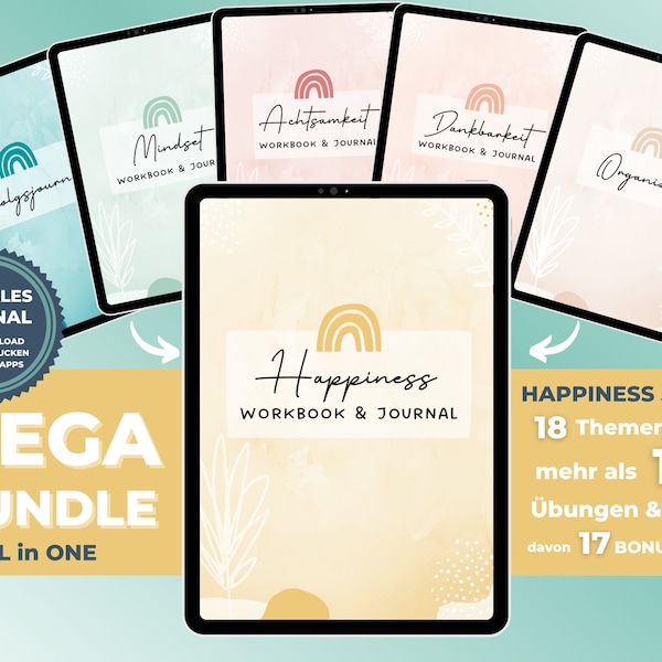 Happiness  Journal, Workbook, Glückstagebuch, Digitales Tagebuch, Mindset Journal, Goodnotes Planer, Achtsamkeit, Selbstliebe, Ziele