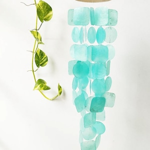 Turquoise Capiz Shell Mobile, Capiz Shell Wind Chime, Boho Shell Windchime, Patio and Porches Boho Decoration, Yoga Chimes