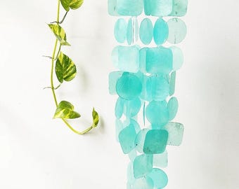 Turquoise Capiz Shell Mobile, Capiz Shell Wind Chime, Boho Shell Windchime, Patio and Porches Boho Decoration, Yoga Chimes
