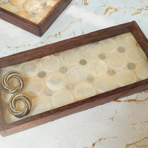 Small Wooden Tray, Jewelry Tray, Trinket Tray, Vanity Tray, Coffee Table Tray, Tray for Keys, Handmade Decorative Tray (White/ Silver)