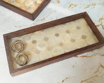 Small Wooden Tray, Jewelry Tray, Trinket Tray, Vanity Tray, Coffee Table Tray, Tray for Keys, Handmade Decorative Tray (White/ Silver)