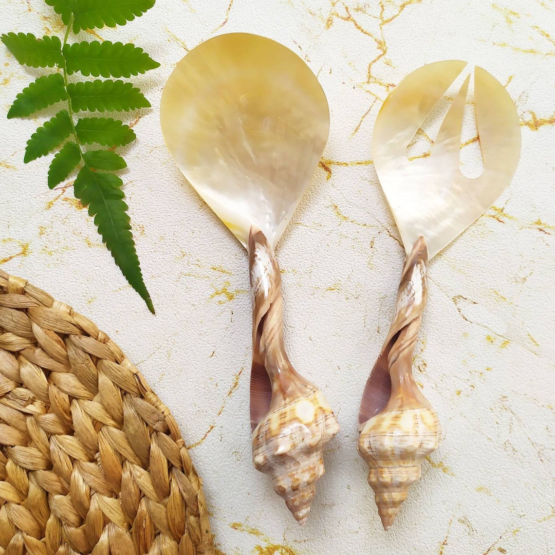Serving Shell Sea Shells Serving Set, Shells Salad Spoon, Mother of Pearl Serving Set ...