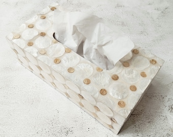 Silver/ White Rectangular Tissue Box Cover, Sea Shell Tissue Holder, Luxurious Capiz Tissue Box Cover, Rectangle Tissue Box,Hotel Tissue Box