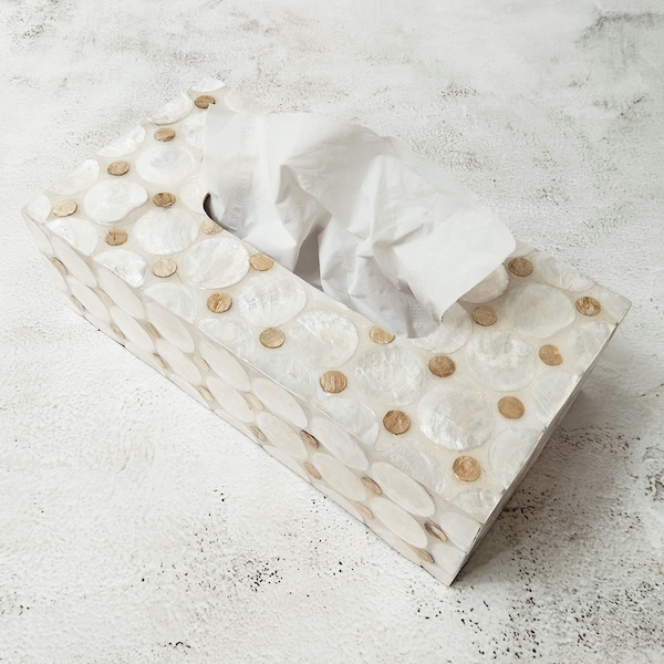 Silver/ White Rectangular Tissue Box Cover, Sea Shell Tissue Holder, Luxurious Capiz Tissue Box Cover, Rectangle Tissue Box,Hotel Tissue Box