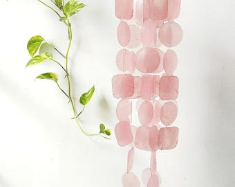 Pastel Pink Capiz Shell Mobile, Capiz Shell Wind Chime, Boho Shell Windchime, Patio and Porches Boho Decoration, Yoga Chimes, Valentine Gift