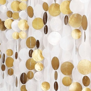 Glamorous Gold Capiz Shell Curtain, Natural Capiz Shell Garland, Sea Shell Boho Wall Decor