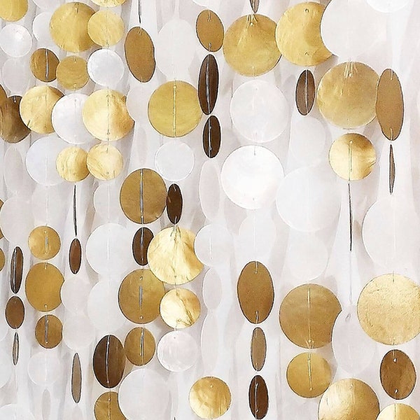 Glamorous Gold Capiz Shell Curtain, Natural Capiz Shell Garland, Sea Shell Boho Wall Decor