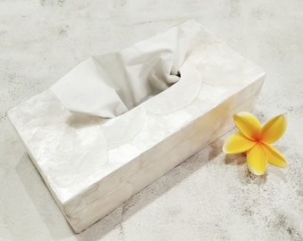 White Capiz Shell Rectangular Tissue Box Cover, Sea Shell Tissue Holder, Luxurious Capiz Tissue Box Cover, Hotel Tissue Box (TS08)