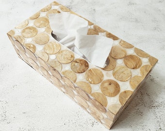 Gold/ White Rectangular Tissue Box Cover, Sea Shell Tissue Holder, Luxurious Capiz Tissue Box Cover, Rectangle Tissue Box, Hotel Tissue Box