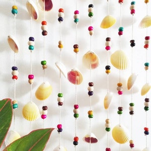 Sea Shells Beaded Door Curtain, Sea Shell Garland, Boho Summer Shells Room Divider