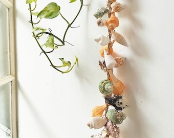 Natural Sea Shell Wall Hanging, Beach Door Hanging, Sea Shell Wind Chime, Sea Shell Mobile, Coastal Boho Home Decor