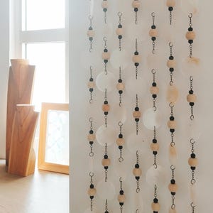 Capiz Shells & Wooden Beads Doorway Curtain, Boho Home Decor, Capiz Shell Garlands, Living Room Decor, Boho Room Divider