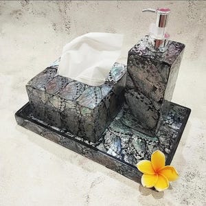 Black Abalone Shell Bathroom Accesories Set, Bathroom Amenities Tray