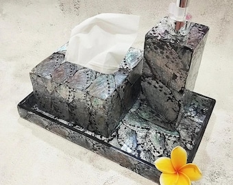 Black Abalone Shell Bathroom Accesories Set, Bathroom Amenities Tray