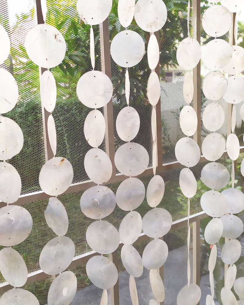 ROUND Customized Boho Capiz Shells Doorway Curtain, Beaded Shells ...