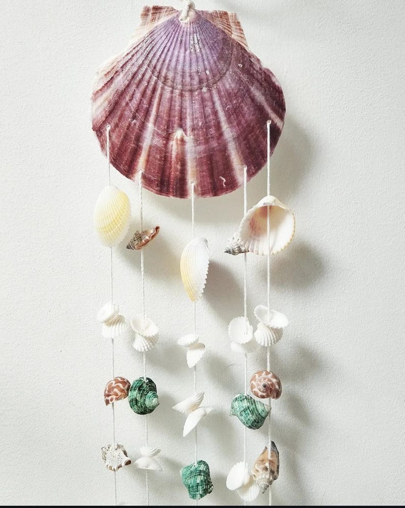 Sea Shell Wall Hanging, Coastal Door Hanging, Sea Shell Wind Chime, Sea ...