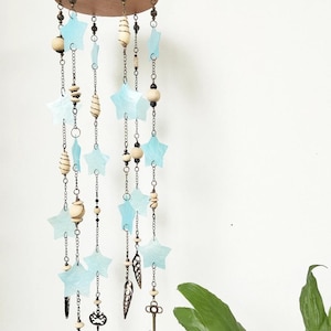 Blue Capiz Shell Mobile, Capiz Shell Wind Chime, Boho Shell Windchime, Patio and Porches Boho Decoration, Yoga Chimes, Garden Wind Chime