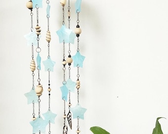 Blue Capiz Shell Mobile, Capiz Shell Wind Chime, Boho Shell Windchime, Patio and Porches Boho Decoration, Yoga Chimes, Garden Wind Chime