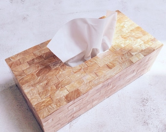 Gold Rectangular Tissue Box Cover, Sea Shell Tissue Holder, Luxurious Capiz Tissue Box Cover, Hotel Tissue Box (TS05)