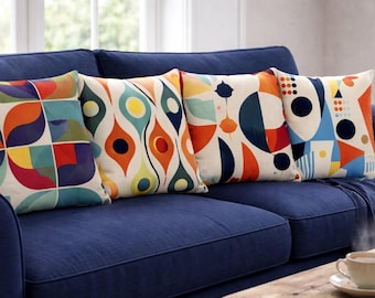 Retro Geometric Pillow Cover, Mid Century Modern Cushion Sham