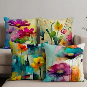 Lebendiger Aquarell Blumenkissenbezug, modernes abstraktes botanisches Dekor, buntes Wildblumenkunstgeschenk