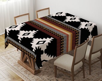 Rug Design Table Cloth, Terracotta Southwestern Table Cover, Decorative Aztec Print Ethnic Home Decor, Farmhouse Style Geometric Table Sheet