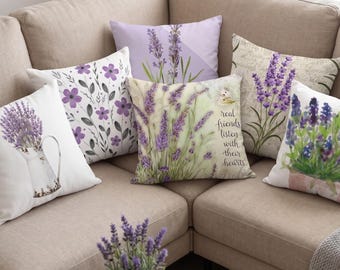 Lavender Floral Throw Pillow Cover, Botanical Cushion, Home Decor