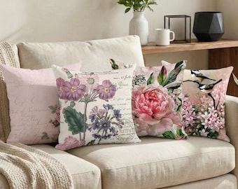 Pink Rose Floral Pillow Cover, Decorative Accent Cushion