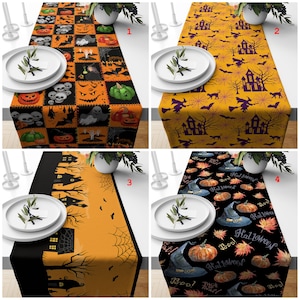 Halloween Table Runner, Carved Pumpkin Runner, Ghost Table Cloth, Skull Print Table Top, Witch Table Cover, Gothic Gift, Halloween Decor