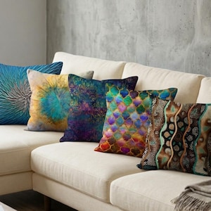 Abstract Artistic Velvety Pillow Cover, Teal and Gold Textured Cushion Case