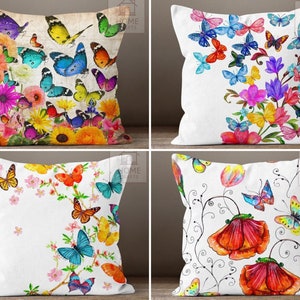 Butterfly Accent Cushion Case, Butterfly Pillow Covers, Decorative Pillow Cases, Blue Throw Pillow Sham,  Floral Print Pillowcase, Home Gift