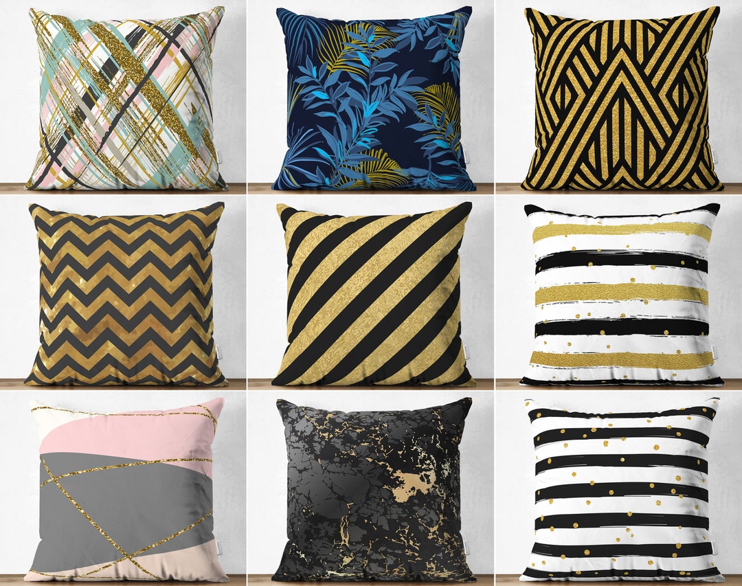 Gold Geometric Pillow Shams Gold Black Pillow Covers Pink Etsy