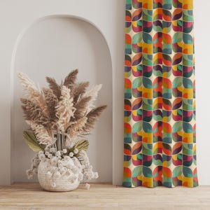 Modern Retro Curtain, Seamless Pattern Curtain, Mid Century Valance, Living Room Drape, Bold & Vibrant Color Drapes, Geometric Abstract Deco