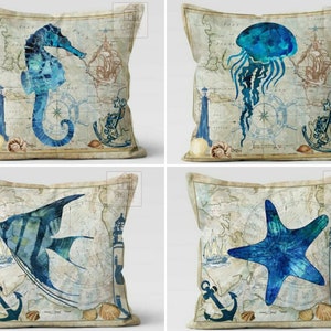 Sea Life Kissenbezüge, Seepferdchen Kissen Top, Seestern Dekokissenbezüge, Ocean Outdoor Kissen, Marine Kissen 18x18, 16x16, 20x20, 24x24