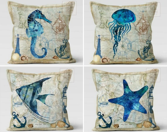 Sea life top throw pillows