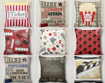 Movie Theater Cinema Pillow Cases, Vintage Film Clapper Theme Decorative Pillow Covers, Movie Theater Decor Cushion Cover, Cinema Decoration