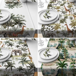 Safari Animal Kitchen Runner, African Table Runner, African Table Top, Animal Pattern Table Cover, Rectangle Tablecloth, Housewarming Gift