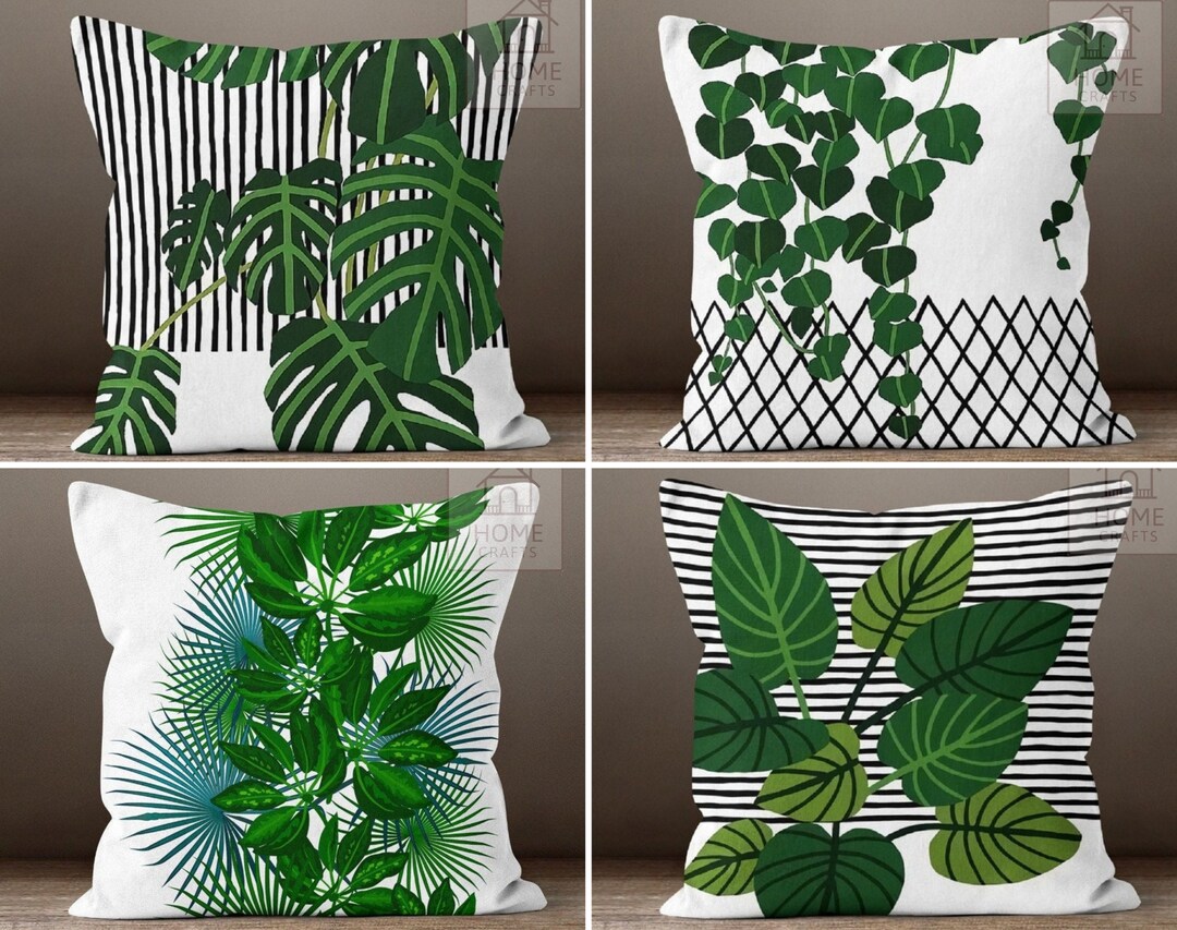 Green Leaves Cushion Covers Decorative Throw Pillows Patio Etsy