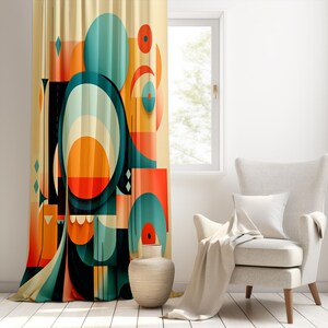 Abstract Geometric Symphony Curtain, Painted Anarchy Funky Curtain, Modern Drape, Minimalist Window Treatment, Colorful Design Curtain Panel