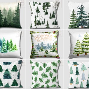 Woods Print Pillow Covers, Forest Pillow Case, Pine Tree Pillow Sham, New Year's Throw Pillow, Jungle Pillow, Winter Pillow, Christmas Decor