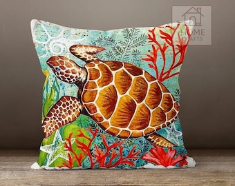 Sea Turtle Pillow Cover Turtle Throw Pillow Case Turtle Outdoor Pillow Case Beach Pillow Cover Sea Life Pillow 18x18 16x16 20x20 24x24 Etsy