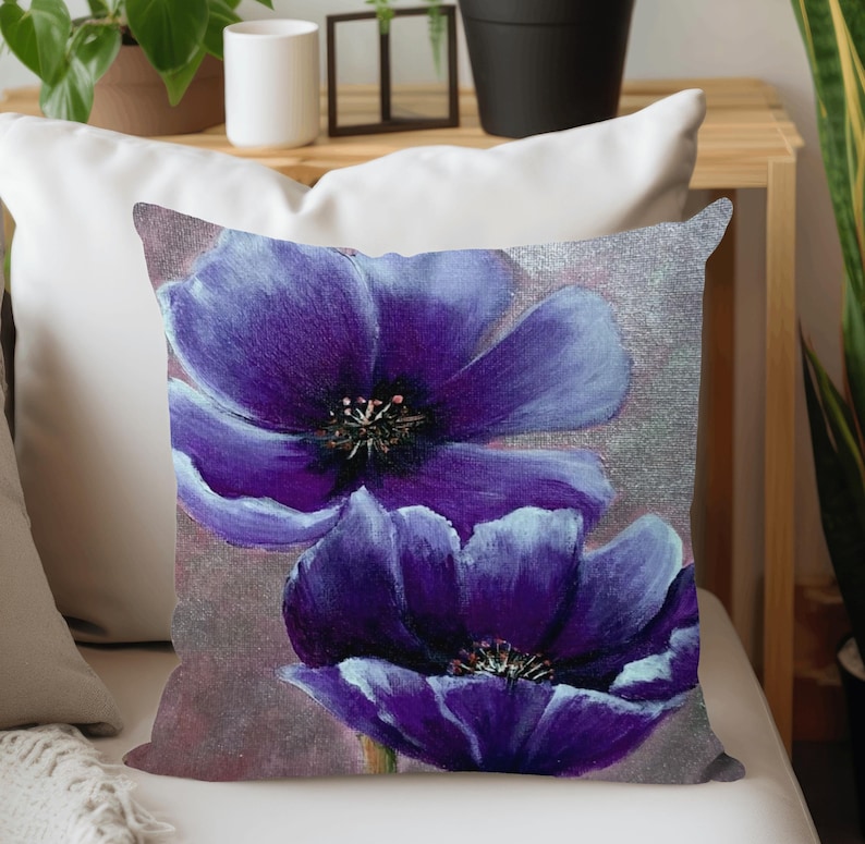 Purple Floral Pillow Cover, Decorative Throw Cushion Pattern #7