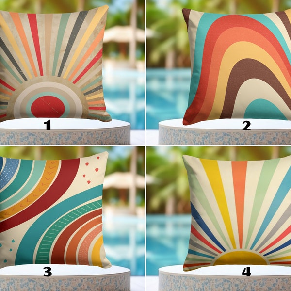 WATERPROOF Vector Pillow Covers, Rainbow Modern Premium Pillow Top, Water Resistant Classic Line Pillow, Outdoor Vintage Abstract Cushions
