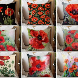 Poppies Pillow Case, Red Floral Throw Pillow, Patio Decoration, Decorative Pillows, Floral Outdoor Pillow Case, Floral Home Decor