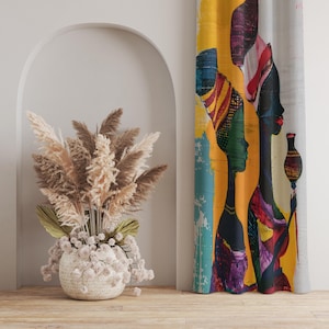 African Woman Silhouette Curtain, Afrocentric Art Drapes, Vibrant Multicolor Drapery, Cultural Inspired Living Room Curtain, Boho Fabric