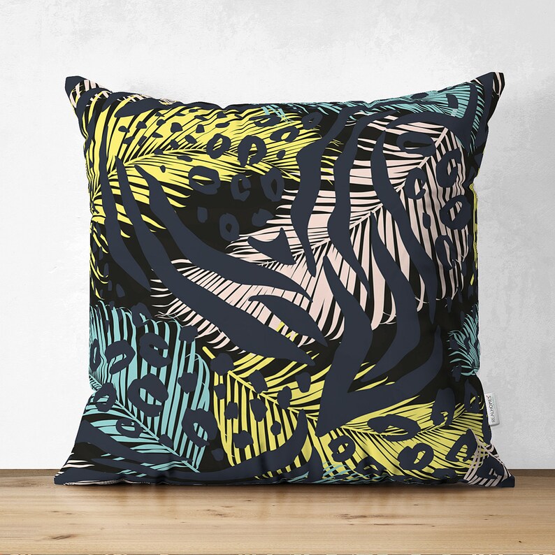 Palm Tree Pillow Shams, Tropical Blue Leaves Pillow Covers, Monstera Leaf Printing Sofa Cushion, Feather Decorative Pillow Case, Home Design Pattern #4