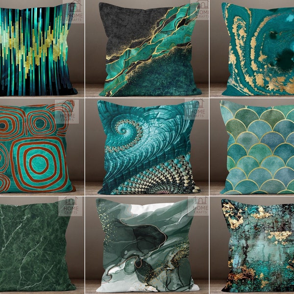 Fundas de almohada abstractas creativas, funda de cojín de estilo geométrico, cojín boho, funda de almohada decorativa, almohada de tiro de arte moderno, cojín verde